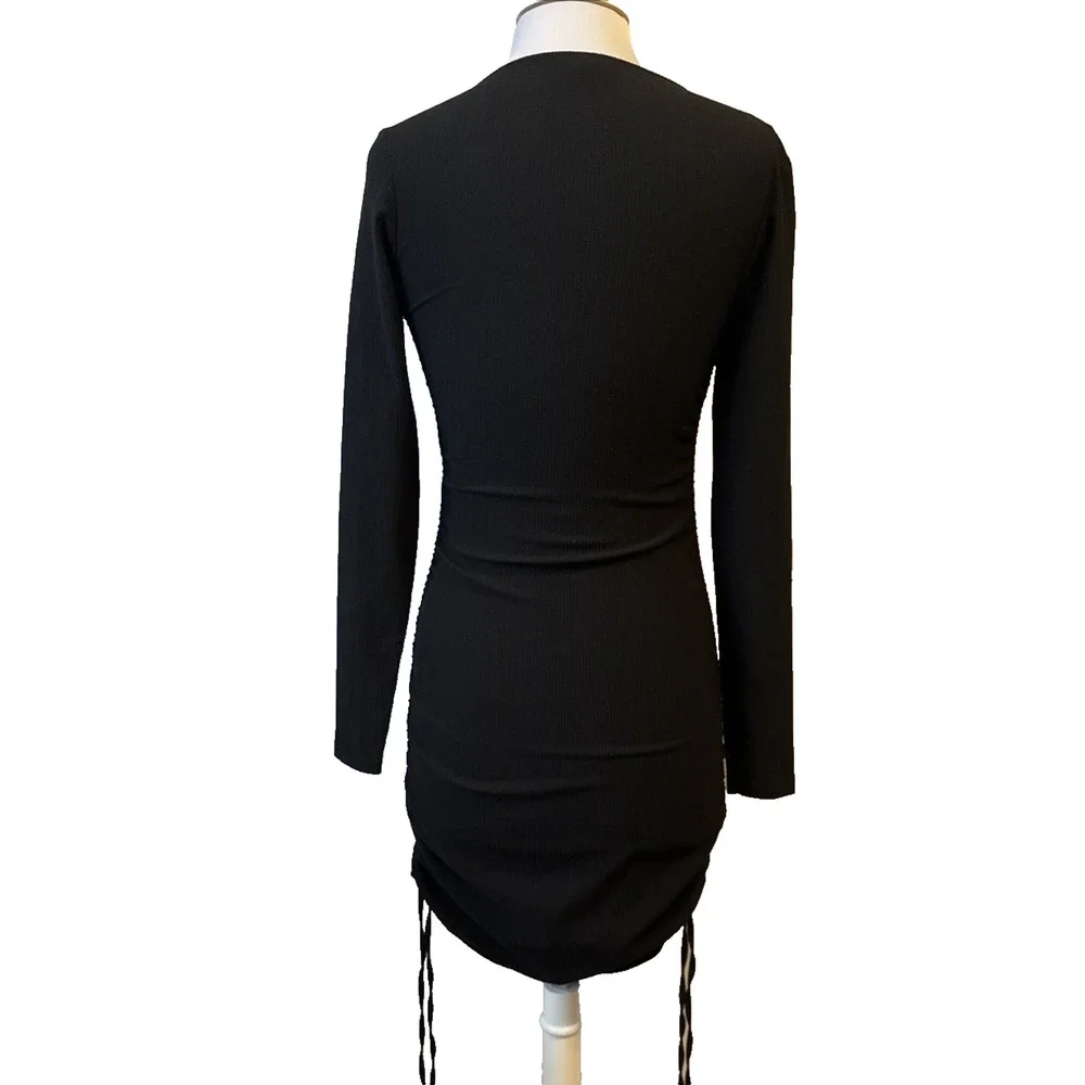 Topshop Womens 6 Sexy Ribbed Crinkle Bodycon Cinched Side Long‎ Sleeve Dress